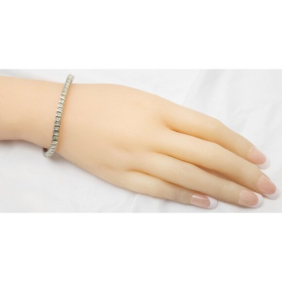 14K Solid White Gold Designer Princess Cut Diamond Tennis Link Bracelet 7.25" L - Picture 7 of 16